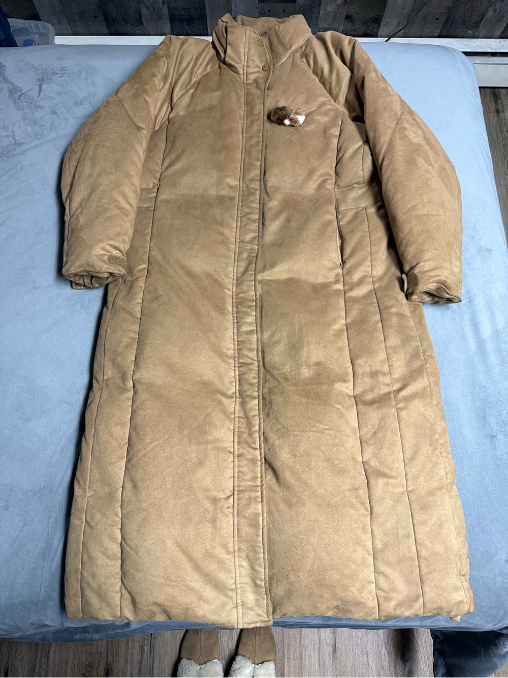 Cabela's Long Puffer Coat in Camel Brown